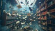 © Jiraphiphat - Artistic display of books flying around a room, magical and surreal book lovers dream