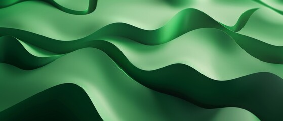 Poster - Abstract texture green colored color background banner panorama long with 3d geometric waving waves curves gradient shapes for website, business, print design template paper pattern illustration