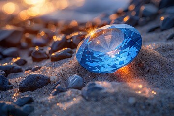 blue sapphire lying on sand