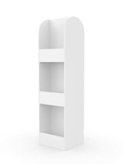 Sticker - Blank advertising Corrugated Supermarket Retail Promotion Cardboard Display Shelf. 3d Illustration.