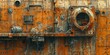 A rusted metal structure covered in corrosion, featuring a network of pipes and valves in various states of disrepair