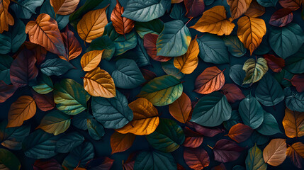 Wall Mural - Colorful autumn leaves background from top view AI generate image