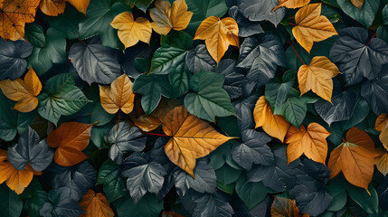 Wall Mural - Colorful autumn leaves background from top view AI generate image