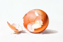 A Broken Egg Shell On A White Background. Perfect For Food Or Cooking Related Projects