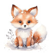 Watercolor Christmas cute fox isolated on white background.