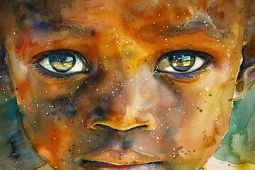 Canvas Print - portrait of african child with innocent eyes watercolor illustration