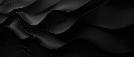 Poster - Abstract texture dark black gray grey background banner panorama long with 3d geometric waving waves curves gradient shapes for website, business, print design template paper pattern illustration