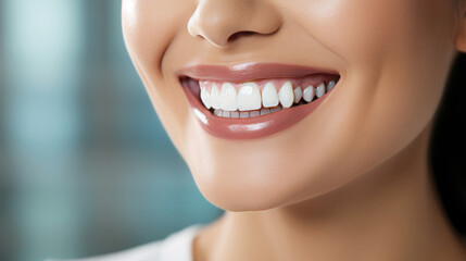 Close-up of a woman's radiant smile showcasing brilliant white teeth, symbolizing dental health and beauty