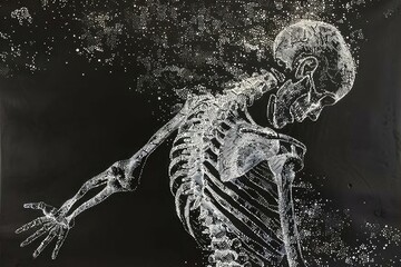 Wall Mural - Detailed black and white illustration of a skeleton, suitable for educational purposes