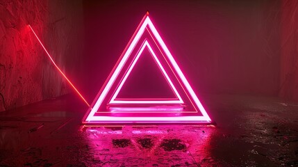 Wall Mural - Illuminated neon triangle in a futuristic setting