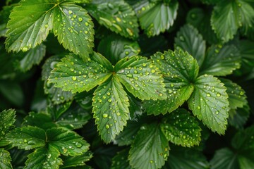 Canvas Print - A detailed shot of a plant covered in water droplets. Ideal for nature and environmental themes