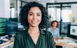 © Asheerose - Portrait of a Young Attractive Empowered Multiethnic Woman Looking at Camera and Charmingly Smiling. Specialist at Work, Information Technology Manager, Software Engineering Professional, photo