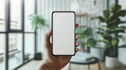 Wall Mural - Mobile phone mockup with blank white screen in human hand, 3d render illustration put on a sweater, hold a smartphone Mobile digital device in arm isolated on white