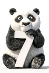 Poster - A cute panda bear holding the number seven. Suitable for various design projects