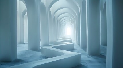 Canvas Print - Luminous White Maze Hallway with Serene Architectural Symmetry