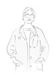 hand drawn line art vector of a female doctor.