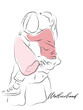 Hand drawn line art vector of a woman holding her little daughter. Mothers day.