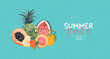 Summer sale, tropical fruit banner ad. Gouache painted summer design elements. Vector illustration.