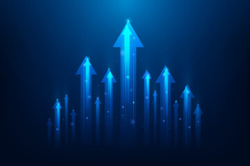 Poster - investment arrow chart of stock market trading technology background. business trend rising economy graph strategy. market chart profit money. vector illustration hi-tech.