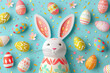 Easter Poster, Background, or Card with Eggs and Bunny Ears