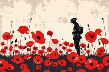 Sticker - A man standing in a field of vibrant red poppies. Ideal for nature and outdoor themed designs