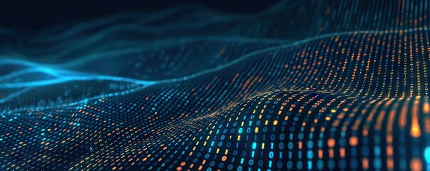 Digital abstract backdround for technological operations, neural networks, AI, data transmission and encryption, digital archives, audio and visual representations, scientific research. Copy space