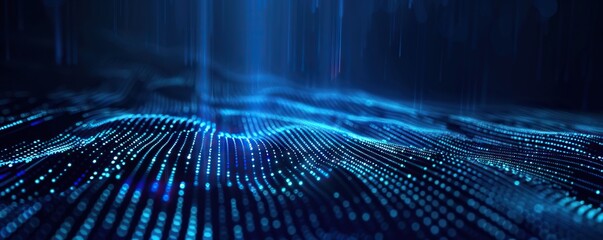 Digital abstract backdround for technological operations, neural networks, AI, data transmission and encryption, digital archives, audio and visual representations, scientific research. Copy space