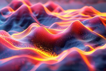 Canvas Print - a dynamic digital landscape merges glowing neon pathways with undulating hills, symbolizing connecti