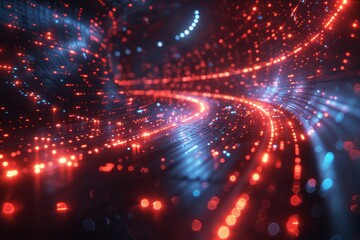 Wall Mural - red and blue light particles swirl in a bokeh effect, creating an abstract pattern that suggests ene