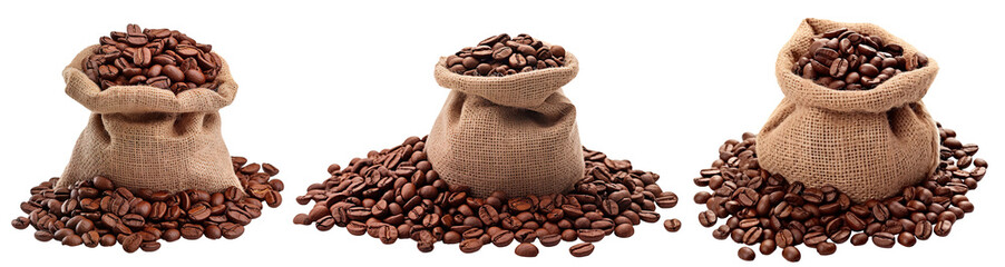 Wall Mural - Set of roasted coffee beans in burlap sacks, cut out