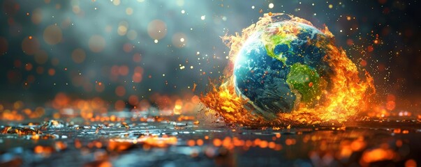 Global warming concept - earth with animated heat waves and el nino impact. The earth is boiling in pot.