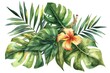 Colorful watercolor painting of tropical leaves and flowers, perfect for adding a touch of nature to any project