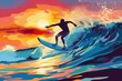 © Fotograf - A man riding a wave on top of a surfboard. Ideal for sports and summer activities