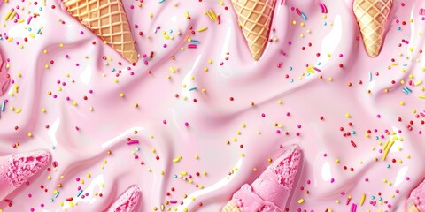 Sticker - Delicious pink ice cream with colorful sprinkles, perfect for summer treats