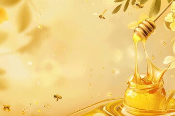 Wall Mural - A jar of honey with a bee on it, perfect for food and nature concepts