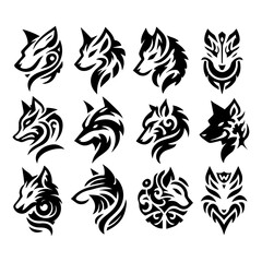 Wall Mural - Set of wolf head tribal tattoo shapes. Tribal tattoo set