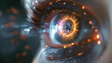 Poster - A detailed eye reflecting futuristic digital graphics.
