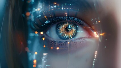 Poster - A womans eye merged with digital graphics symbolizing futuristic tech concepts.