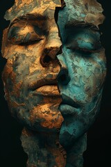 Wall Mural - Digital artwork of fragmented sculptures that appear to be floating against a dark background