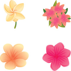 Lotus icons set cartoon vector. Blooming lotus or water lily with green leaf. Flower, buddhism symbol