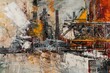 A painting of a factory with billowing smoke. Suitable for industrial concepts
