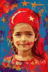 Wall Mural - A painting of a little girl wearing a red bandana. Suitable for children's illustrations