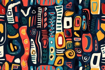 Vibrant and busy pattern featuring a variety of objects. Suitable for a wide range of design projects