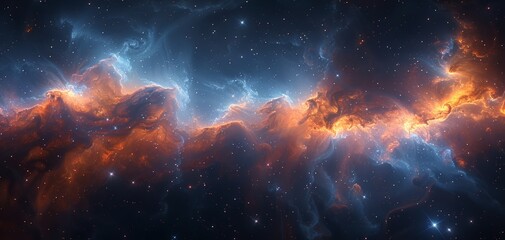 Nebula, outer space, stars, gas clouds. Beautiful blue space background. Sci-fi cosmic wallpaper.