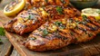 © Ilja - Grilled pork sausage served with assorted grilled vegetables on rustic wooden serving board