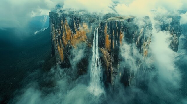 The Majestic Angel Falls, world's tallest waterfall plunging from AuyÃ¡n-tepui in Venezuela, --ar 16:9 --stylize 250 Job ID: c1532976-e98c-4b83-8637-f57e5f2c4624