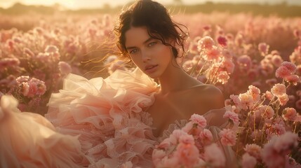 Canvas Print - Dreamy Gowns in a Floral Paradise, generative ai