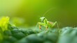 Cute little baby mantis in green natural background