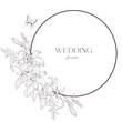 Line Art Wedding Frame Illustration. Floral Border.