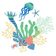 Vector Illustration of Sealife Print with Jellyfish.